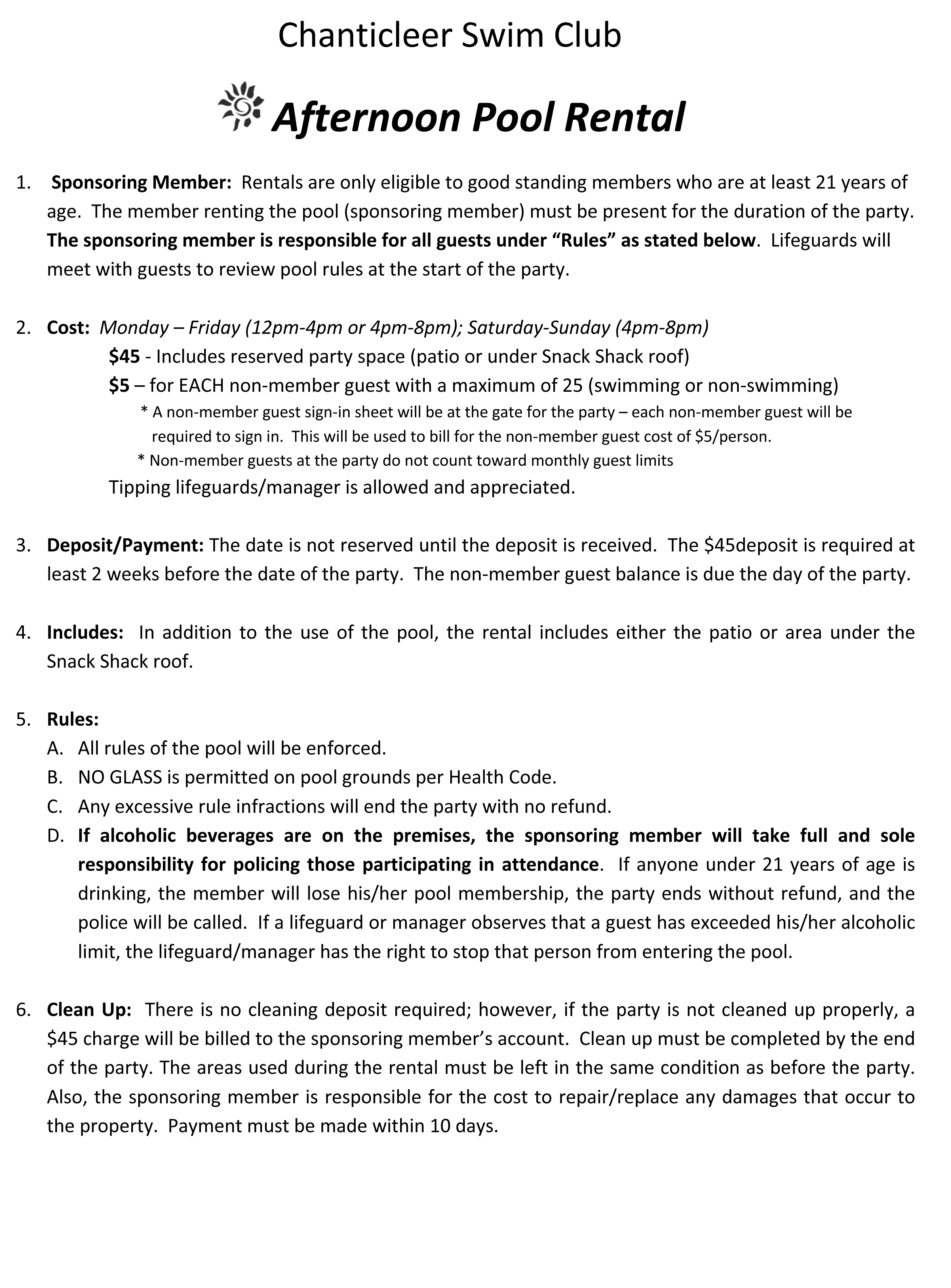Afternoon Party Agreement page 1